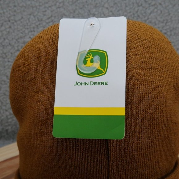 John Deere Brown Tan Cuffed Beanie Hat Stocking Cap Winter Skully - Picture 5 of 7